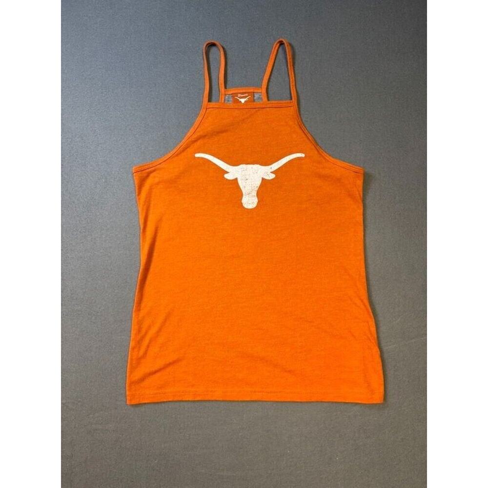 Women's We are Texas Orange White Longhorn Logo Front Gray Back Tank Top Small